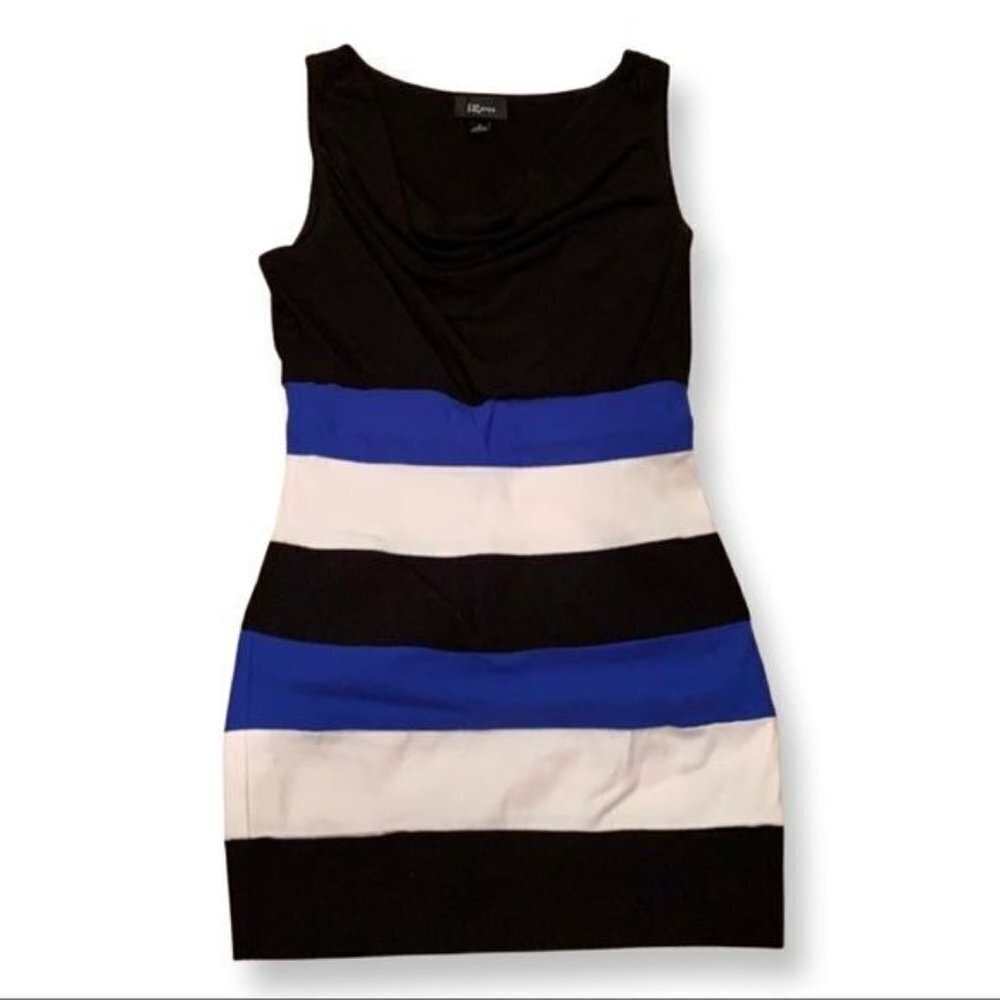 Iz Byer Black, White, & Blue Mini Dress | Size Medium